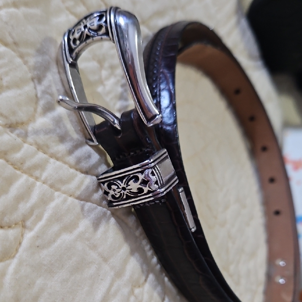 Women's Dark Brown Leather Belt with Silver Buckle - Picture 5 of 5